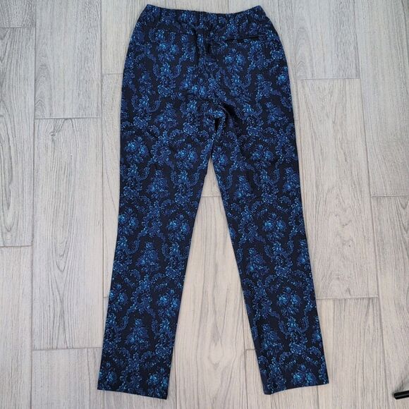 Isaac Mizrahi Live Stretch Pull On Pants Floral Blue Size 10 - Picture 2 of 6